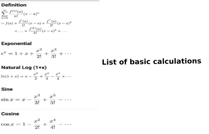 List of rudimentary calculations