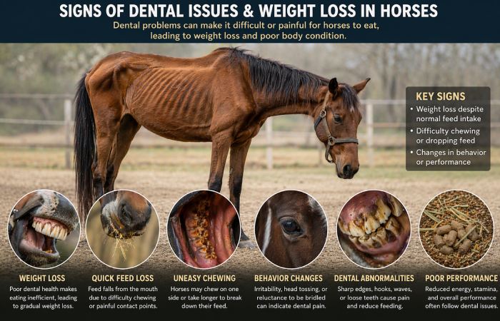horse showing signs of weight loss and poor condition due to dental issues