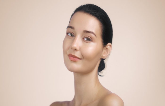 Close-up of smooth facial skin demonstrating anti-aging skincare results